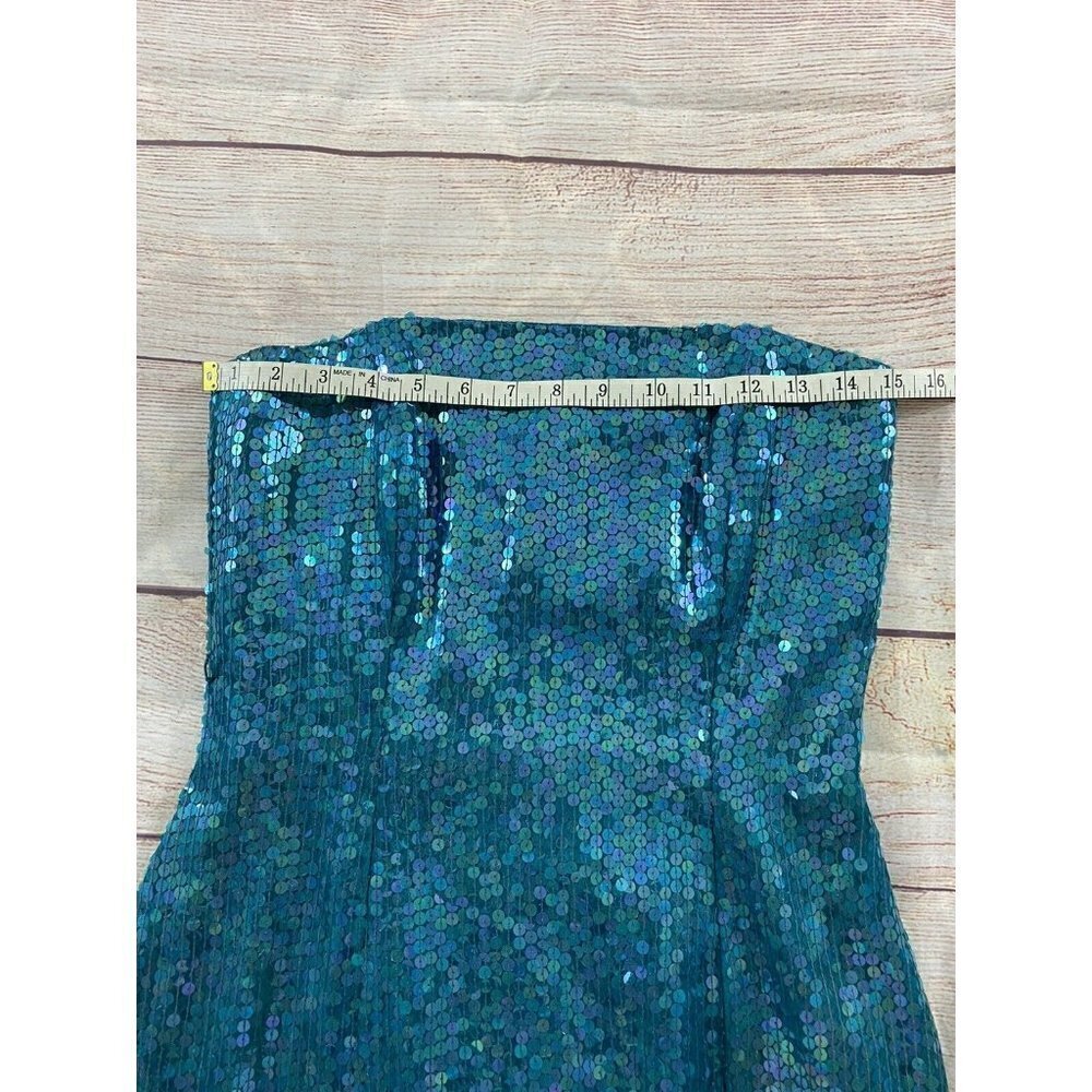 Vintage 1980's Rare Jeanette For St Martin Blue Sequin Strapless Dress - 6 - Picture 8 of 12